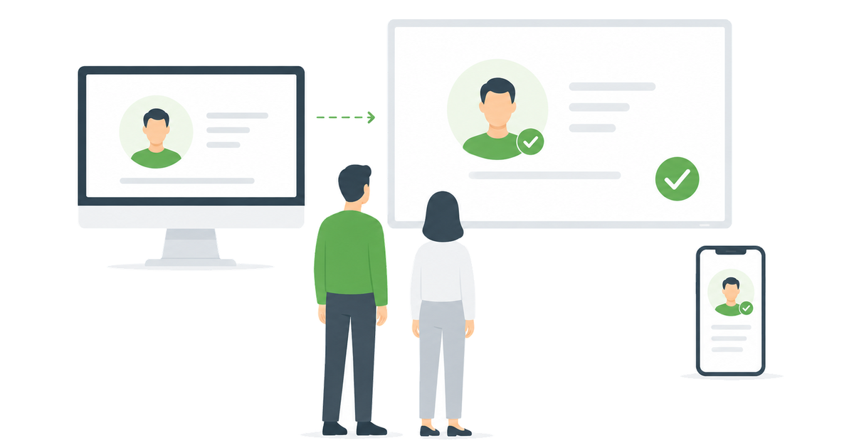 Employee spotlight card delivered from a desktop to digital signage and mobile, with delivery confirmation